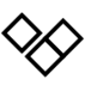 A minimalist black graphic consisting of two overlapping diamond-like shapes on a white background.
