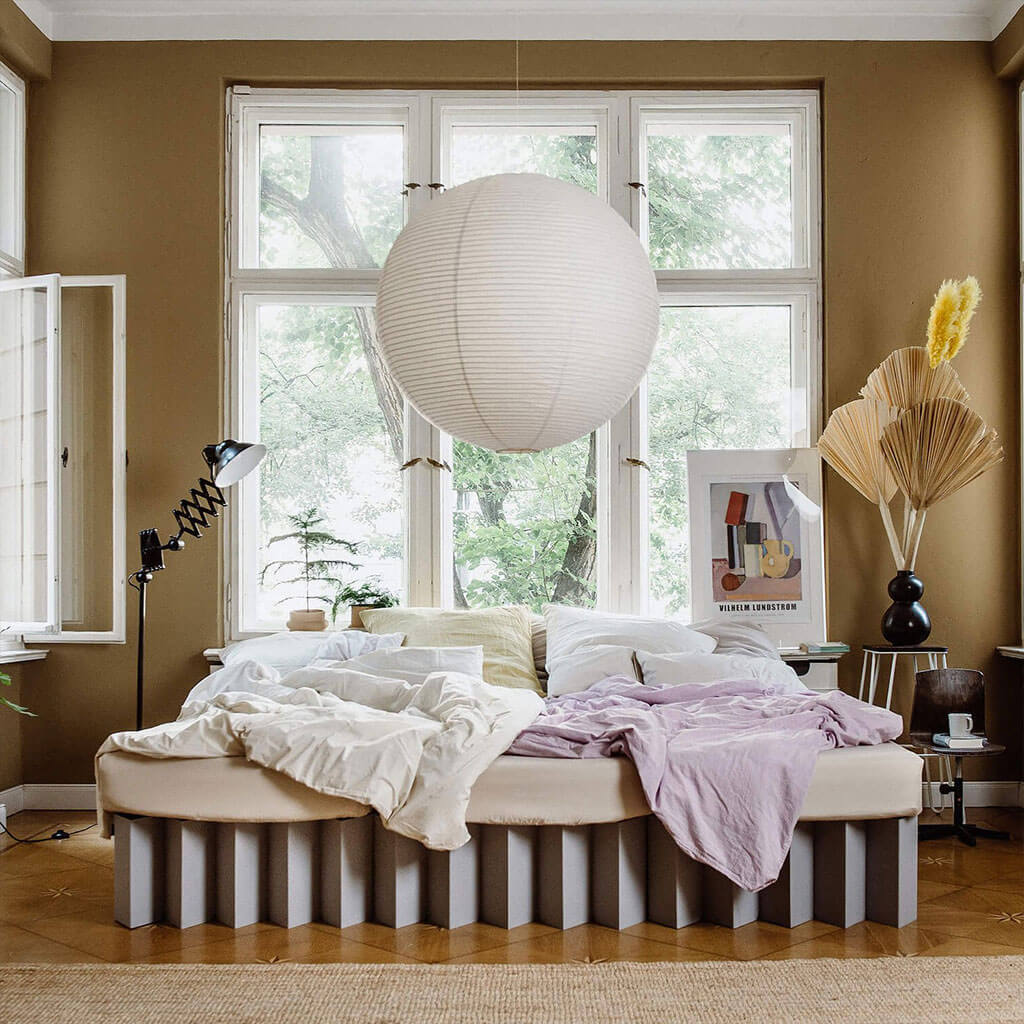 RIAB Family Bed 2.0 made of corrugated cardboard pebble grey