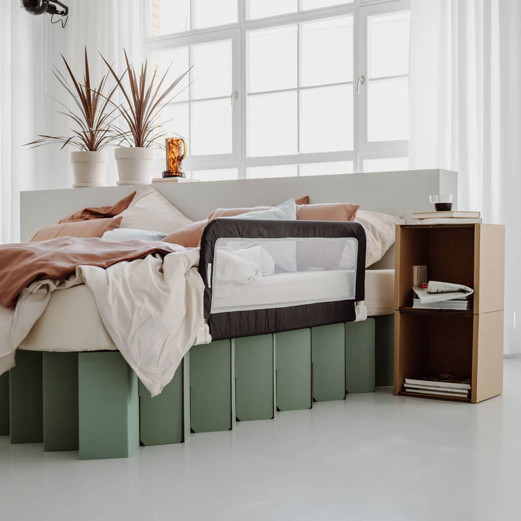 RIAB Family Bed 2.0 made of corrugated cardboard in sage